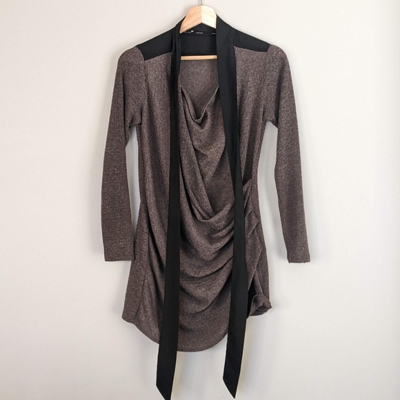 Long-sleeve brown tunic sweater stretch with black detailing Melissa Nepton - Picture 7 of 7